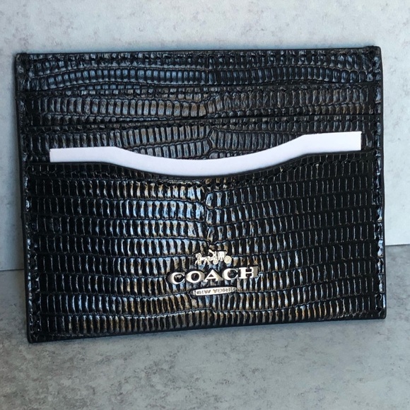 Coach Black Lizard Embossed Leather Slim Card Case - Picture 1 of 5
